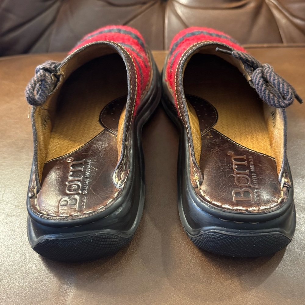 Born Hand Woven Tribal Motif & Leather Slides Clogs Size 6 - Picture 3 of 5